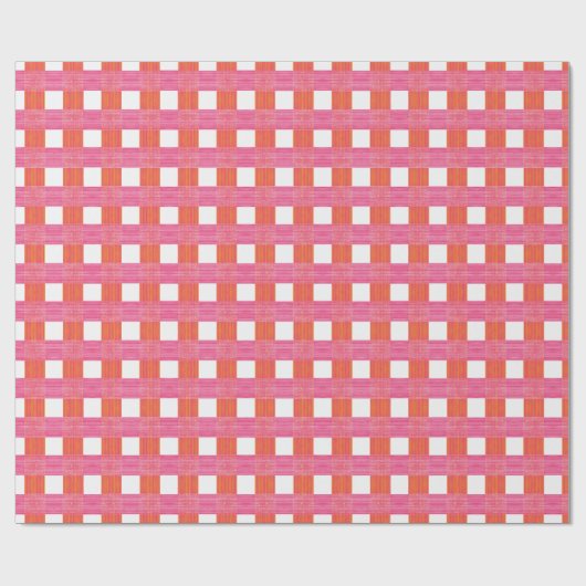 Gingham met raamwerk in roze en oranje cadeaupapier (Vlak)