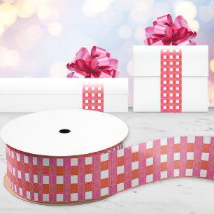 Gingham met raamwerk in roze en oranje grosgrain lint