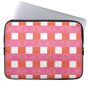 Gingham met raamwerkpatroon in roze en oranje laptop sleeve