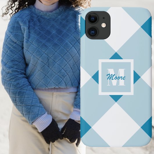 Gingham - Middelgrote en Lichte Blauwe Kwestie van Case-Mate iPhone Case