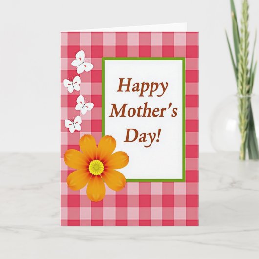 Gingham Moederdag Bloem Kaart (Voorkant)