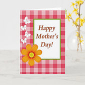 Gingham Moederdag Bloem Kaart (Gele Bloem)