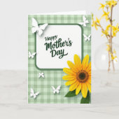 Gingham Moederdag Wenskaart Kaart (Gele Bloem)