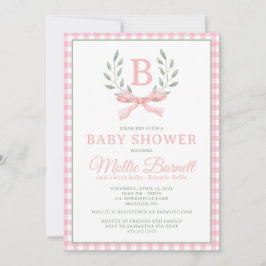 Gingham Monogram Baby shower Invitation Kaart