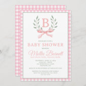 Gingham Monogram Baby shower Invitation Kaart (Voorkant / Achterkant)