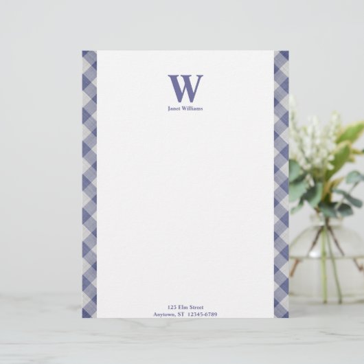 Gingham Monogram Letterhead Persoonlijk Briefhoofd (Staand voorkant)