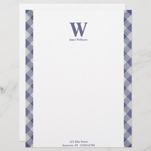 Gingham Monogram Letterhead Persoonlijk Briefhoofd (Voorkant / Achterkant)