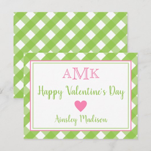 Gingham Monogram Op maat gemaakte kaarten van de V (Voorkant / Achterkant)