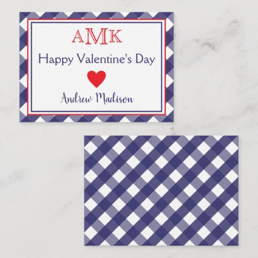 Gingham Monogram Valentijnse klaslokaalkaarten Notitiekaartje (Voorkant / Achterkant)
