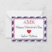 Gingham Monogram Valentijnse klaslokaalkaarten Notitiekaartje (Voorkant)