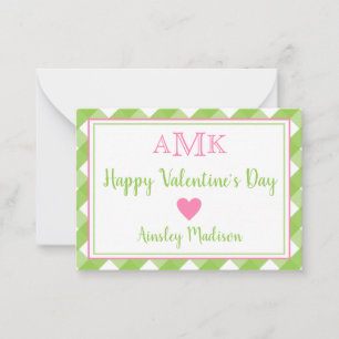 Gingham Monogram Valentijnse klaslokaalkaarten Notitiekaartje