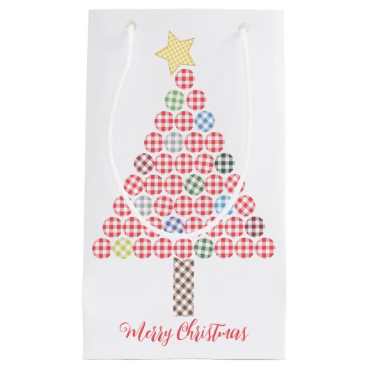 Gingham Multicolour Vrolijke Kerstboom Klein Cadeauzakje (Voorkant)