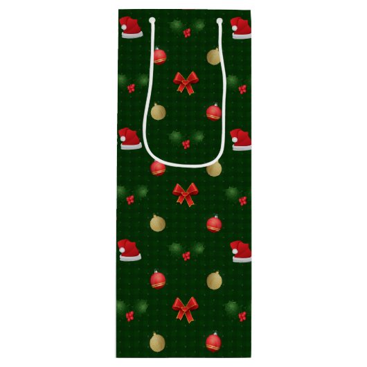 Gingham Navidad Ornamenten Wijn Cadeautas (Voorkant)