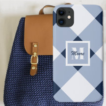 Gingham - Navy Blue en Light Blue Phone Case
