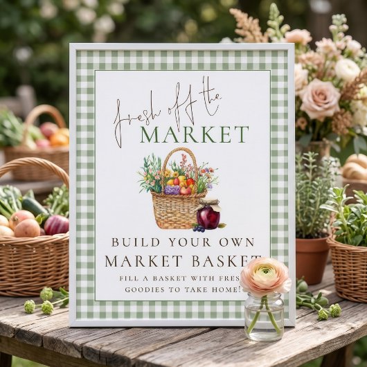 Gingham Net van Markt Mand Sign Bruidscadeau Poster