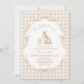 Gingham Neutral Bunny Baby Shower Invitation Kaart (Voorkant)