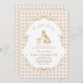 Gingham Neutral Bunny Baby Shower Invitation Kaart (Voorkant / Achterkant)