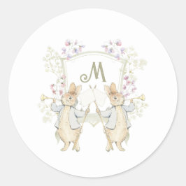 Gingham Neutral Peter the Rabbit Twins Baby shower Ronde Sticker