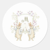 Gingham Neutral Peter the Rabbit Twins Baby shower Ronde Sticker (Voorkant)