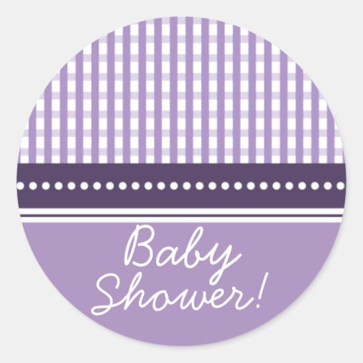 Gingham New Baby | Baby shower sticker: Lila Ronde Sticker (Voorkant)