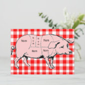 Gingham Nom Pig BBQ Uitnodiging (Staand voorkant)