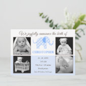 Gingham olifant baby jongen foto geboorte aankondi aankondiging (Staand voorkant)