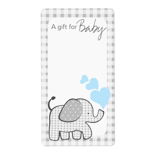 Gingham Olifant Boek Labels Blue Hearts (Voorkant)