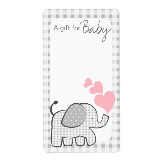 Gingham Olifant Boek Labels Roze Harten (Voorkant)
