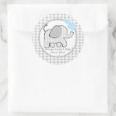 Gingham Olifant met Blauwe Harten Ronde Sticker (Tas)