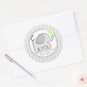 Gingham Olifant met Groene Harten Ronde Sticker (Envelop)