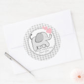 Gingham Olifant met harten Ronde Sticker (Envelop)