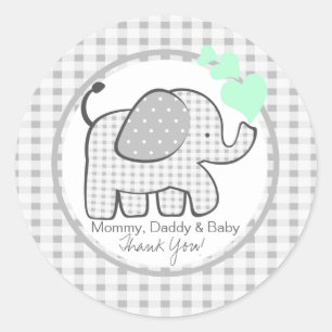 Gingham Olifant met Mint Groene Harten Ronde Sticker