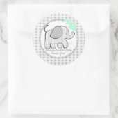 Gingham Olifant met Mint Groene Harten Ronde Sticker (Tas)