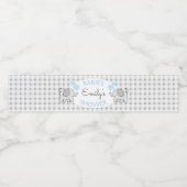 Gingham Olifanten met Blue Hearts Baby shower Waterfles Etiket (Enkel label)