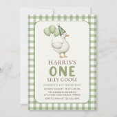 Gingham One Gekke Goose 1st Birthday Invitation Kaart (Voorkant)