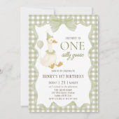 Gingham One Silly Goose 1st Birthday Invitation Kaart (Voorkant)