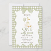 Gingham One Silly Goose 1st Birthday Invitation Kaart (Voorkant)