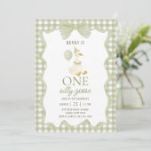 Gingham One Silly Goose 1st Birthday Invitation Kaart (Staand voorkant)