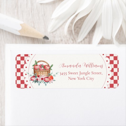 Gingham Oogst Appel Baby Shower Retouradres Etiket (Insitu)