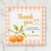Gingham Orange Baby Shower Bedankjes Labels (Voorkant)