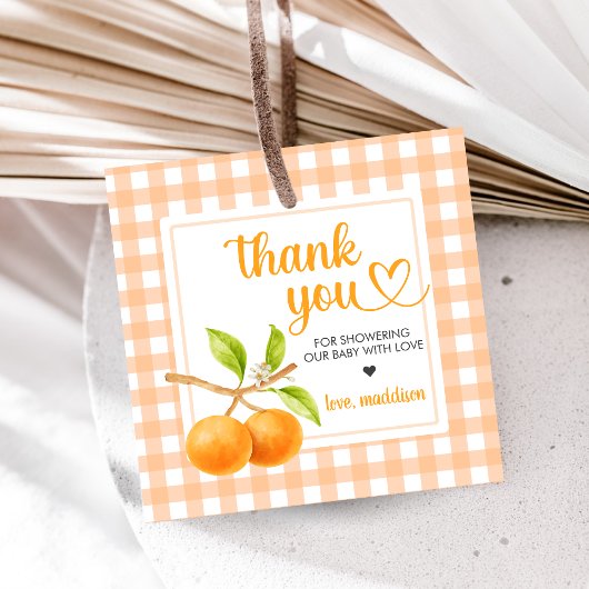 Gingham Orange Baby Shower Bedankjes Labels