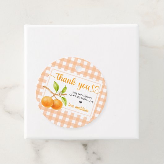 Gingham Orange Baby Shower Bedankjes Labels (In situ)