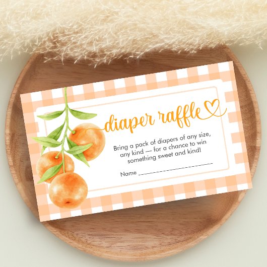 Gingham Orange Baby Shower Diaper Raffle Informatiekaartje