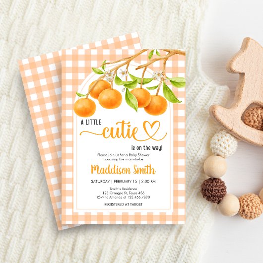 Gingham Orange Baby Shower Kaart