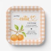 Gingham Orange Baby Shower Papieren Bordje (Voorkant)