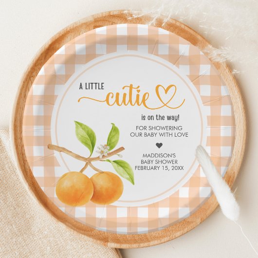 Gingham Orange Baby Shower Papieren Bordje