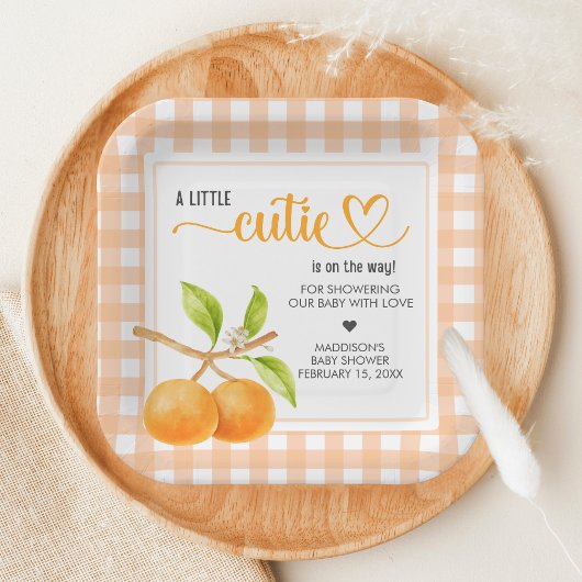 Gingham Orange Baby Shower Papieren Bordje