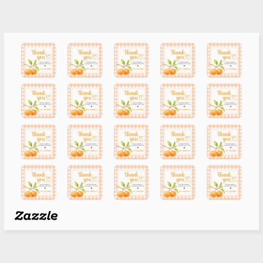 Gingham Orange Baby Shower Vierkante Sticker (Vel)