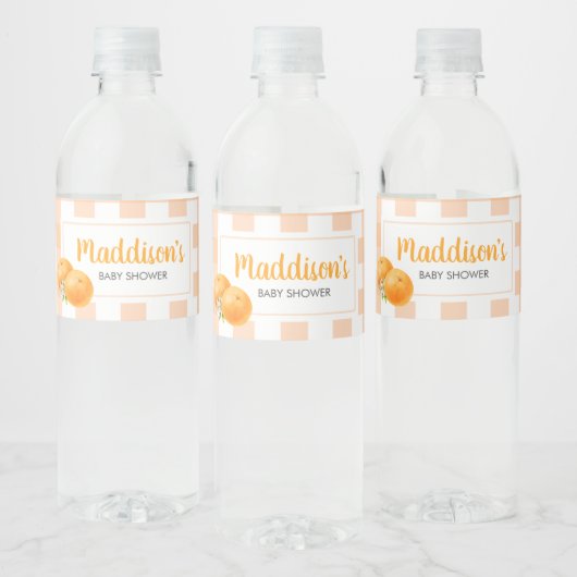 Gingham Orange Baby Shower Waterfles Etiket (Flessen)