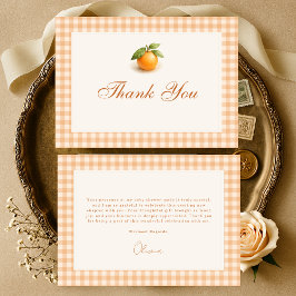 Gingham Orange Little Cutie Baby Shower Bedankkaart